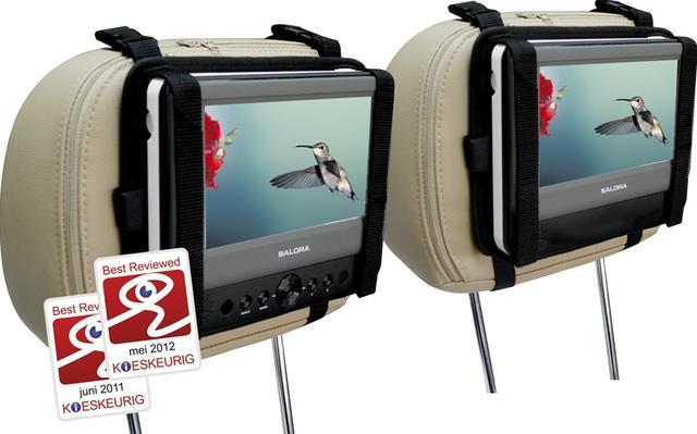 Salora DVP7048 TWIN DVD-speler met twee 7 inch schermen, USB en vele accessoires
