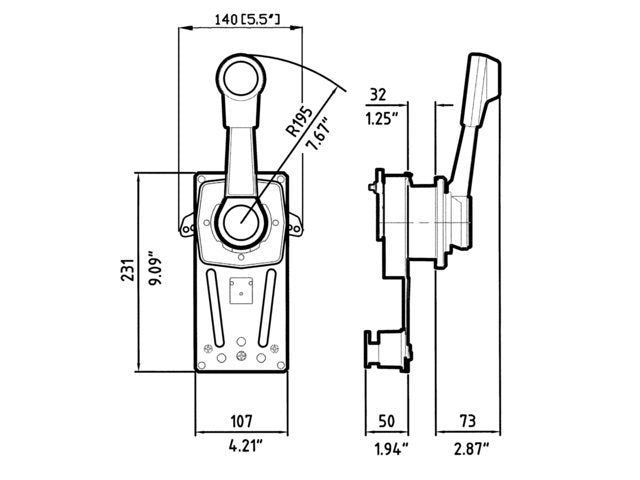 Ultraflex B183 Motorbediening inbouw zijmontage schakelkast met neutral lock